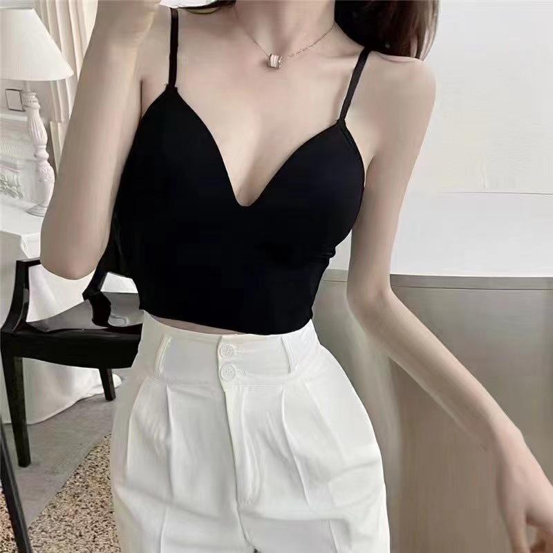 Ice Silk Camisole with Built-in Padded Cups and Elegant Back Design