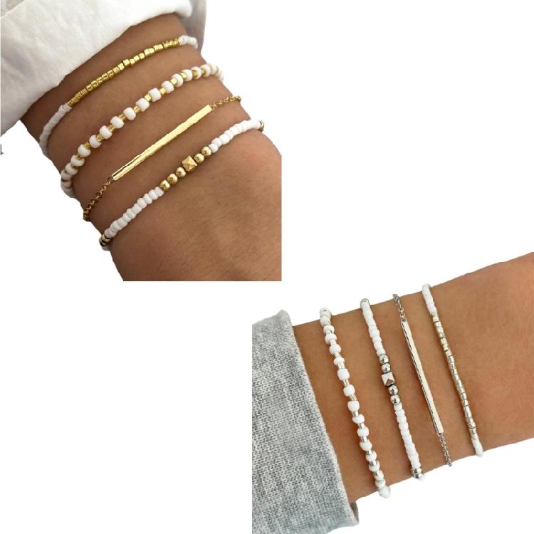 4er-Pack Buntes Perlenarmband Perlenarmband Rundperlenarmband Handgefertigt Verstellbarer Schmuck Geschenk für Stilvolle Frauen