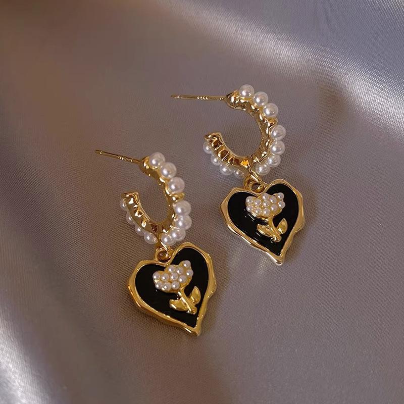 Korean Heart Drop Earrings For Women Girl Romantic Valentine's Day Gift Fashion Jewelry Trend Hanging Pearl Cute Bowknot Earring