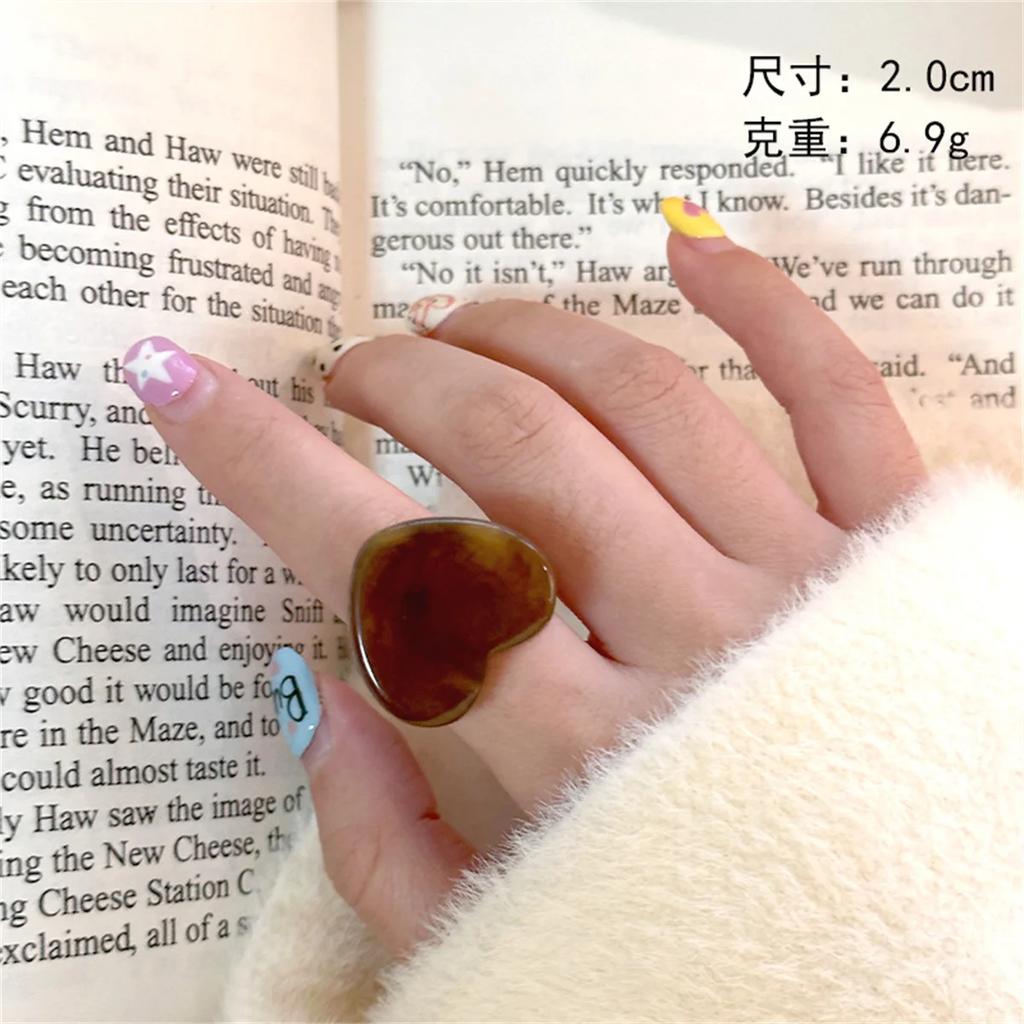 Vintage Braune Harz Breite Ringe Für Frauen Koreanische Geometrische Herz Rechteck Dicke Fingerringe Party Schmuck Zubehör
