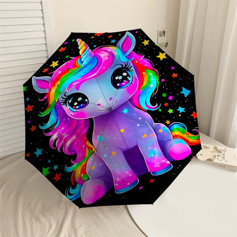 

1PC Unicorn Starry Umbrella-8-Rib Reinforced Portable Folding Travel Suitable for All Seasons Outdoor Daily Use -J0406