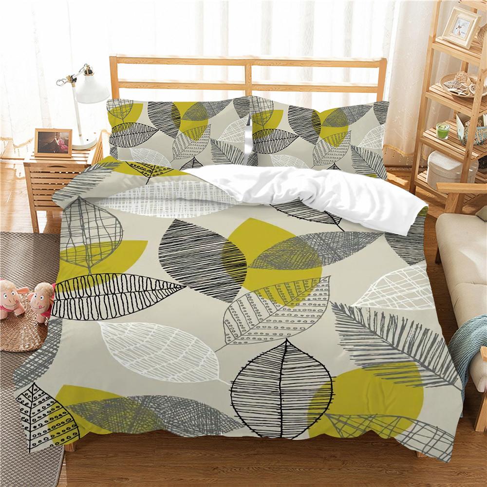 Heimtextilien Vintage-Bettbezug-Set mit Kissenbezug, 3D-Blatt bedruckt, Queen-King-Size-Bettbezug-Set, Schlafzimmer-Dekoration