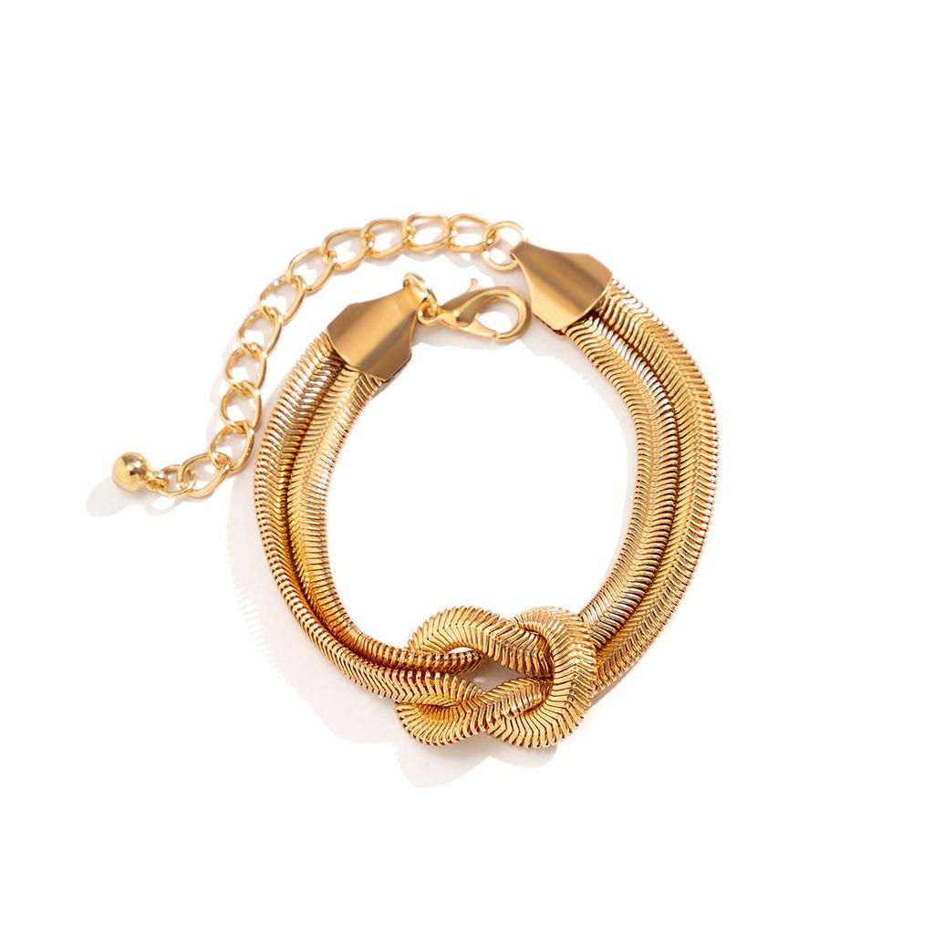 Wrap-around Snake Bone Chain Bracelet: European-American Minimalist Design with a Cold Style Knot and Buckle.