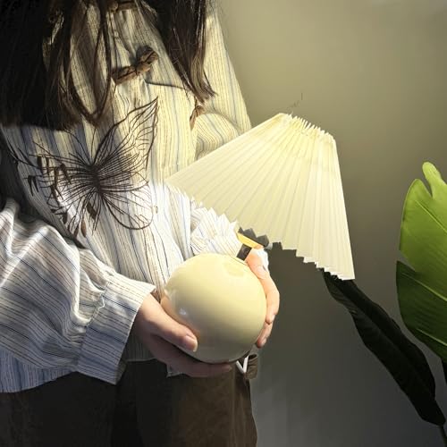 Table Lamp, Indirect Lighting, Stand Light, Night Light, Nursing Light, Pleated Shade, Small, Cute, Corded, Popular with Women, Ceramic Base, Birthday