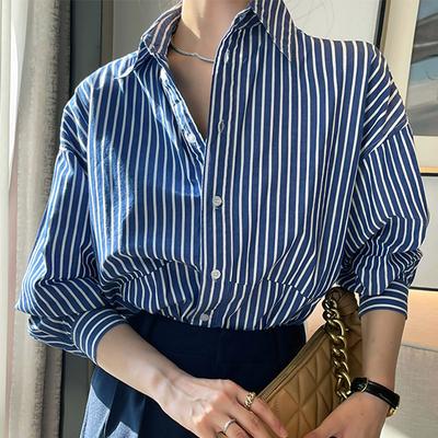 Women Blouses Shirts 2025 Spring Long Sleeve Women Blouse Shirt Turn Down Collar Office Lady Striped Blouse Shirt Women Tops J841