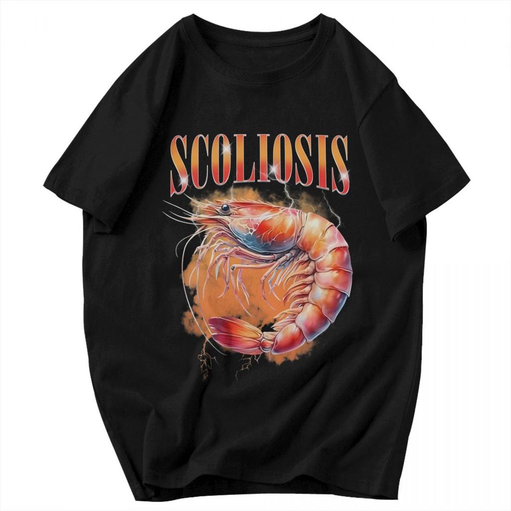 Men T Shirt Funny Shrimp Scoliosis Meme Trendy Summer Y2K Graphic Oneck Unisex Clothes T Shirts