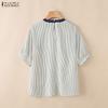 ZANZEA Women Casual Round Neck Stripe Print Loose Short Sleeve Blouse