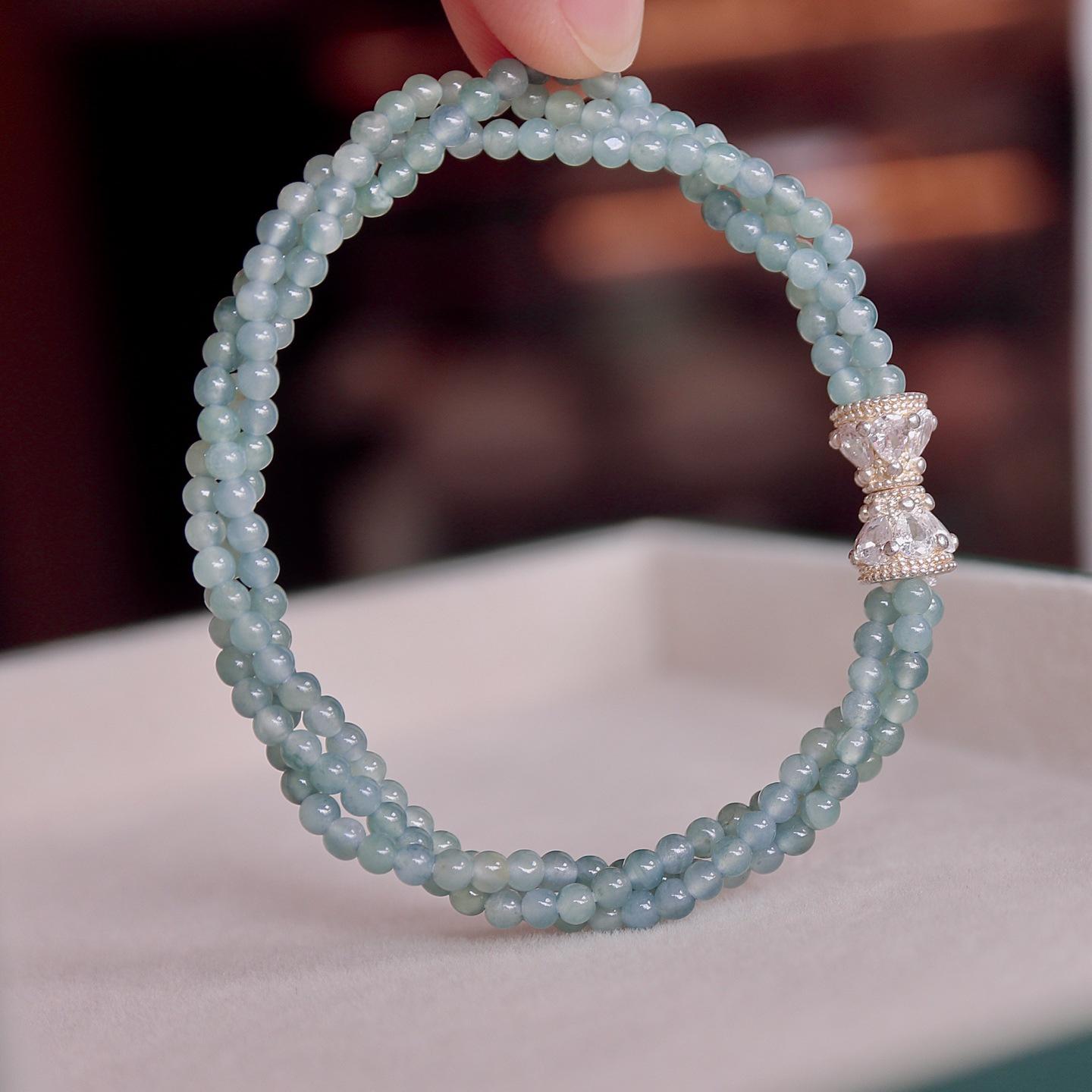 Elegant Light Blue Jade Triple-Row Bracelet