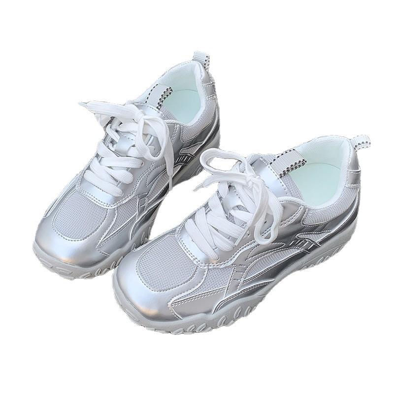 Grape Mother of the Same Style, Spring Letter Raft~ Lace Splicing Casual Style Pearl Belt Inner Height Increase Forrest Gump Platform German Training 