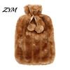 Reusable Hot Water Bag 2L Bottle with Plush Cover, Pompom Drawstring Explosion Proof Bag, Winter Warm for Hands, Feet, Stomach 2000ML