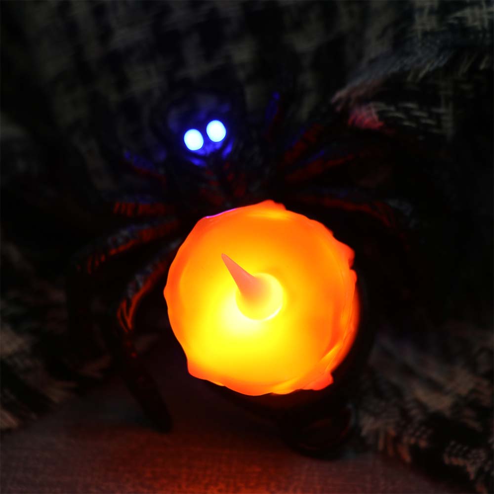 Scary Halloween Spider Pumpkin Lamp Plastic Spider Night Light Electronic Candlelight  Gift Idea
