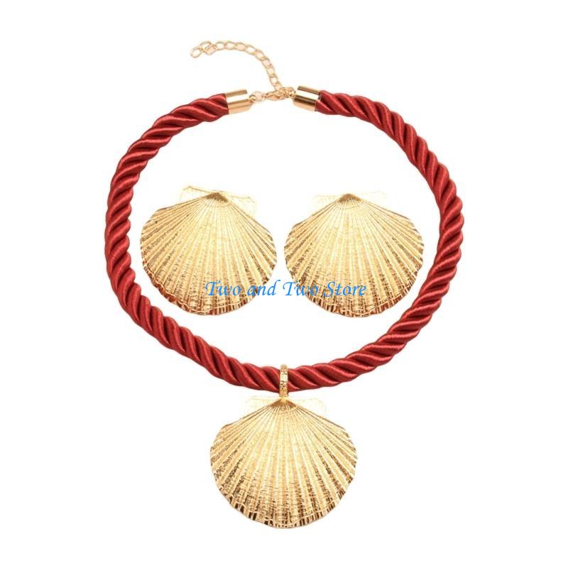 HX6F Shell Jewelry Set with Necklace and Earrings Handmade Accessories for Parties and Weddings Sophisticated Adorment