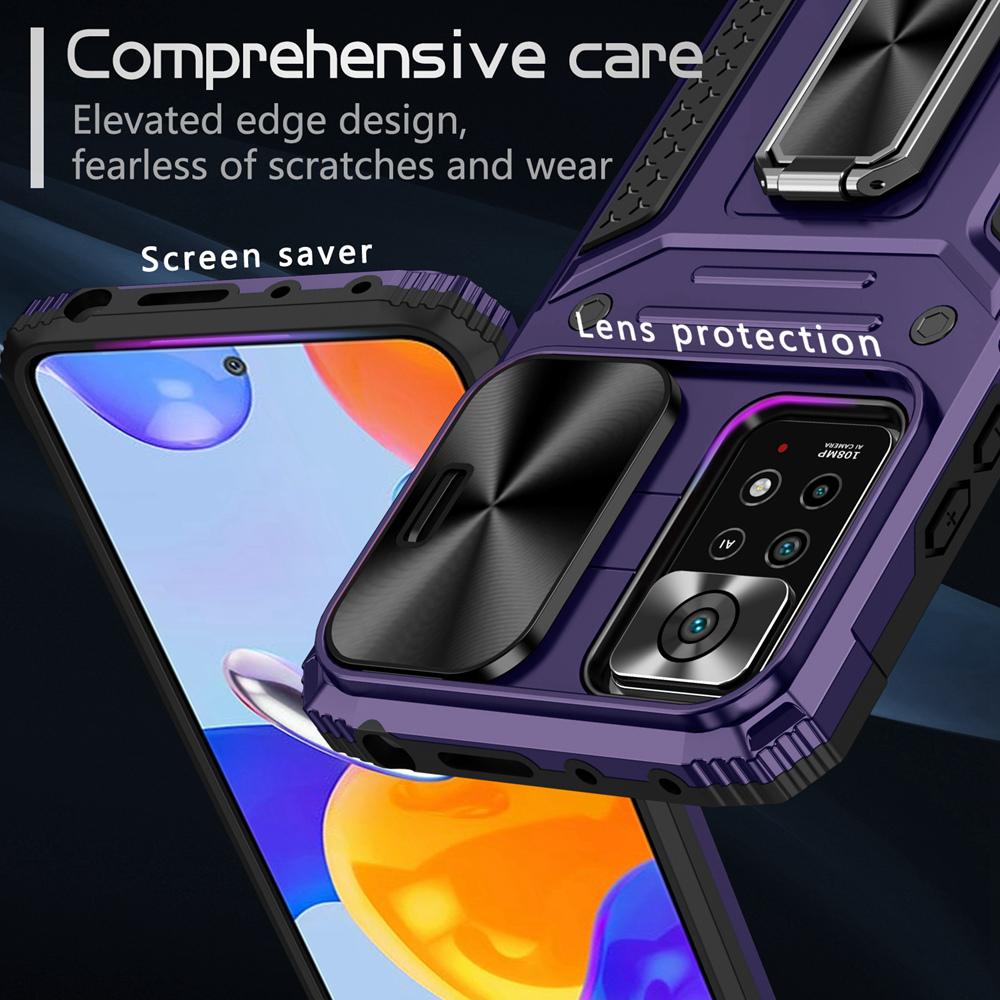 Shockproof Armor Case for Redmi Note 11 Pro 5G Slide Camera Lens Protection Kickstand Phone Cover for Redmi Note 11 11S