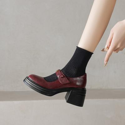 Height Gain Loafers Women's Retro Camellia Platform Mary Jane Single Shoes Commuter Small Leather Shoes