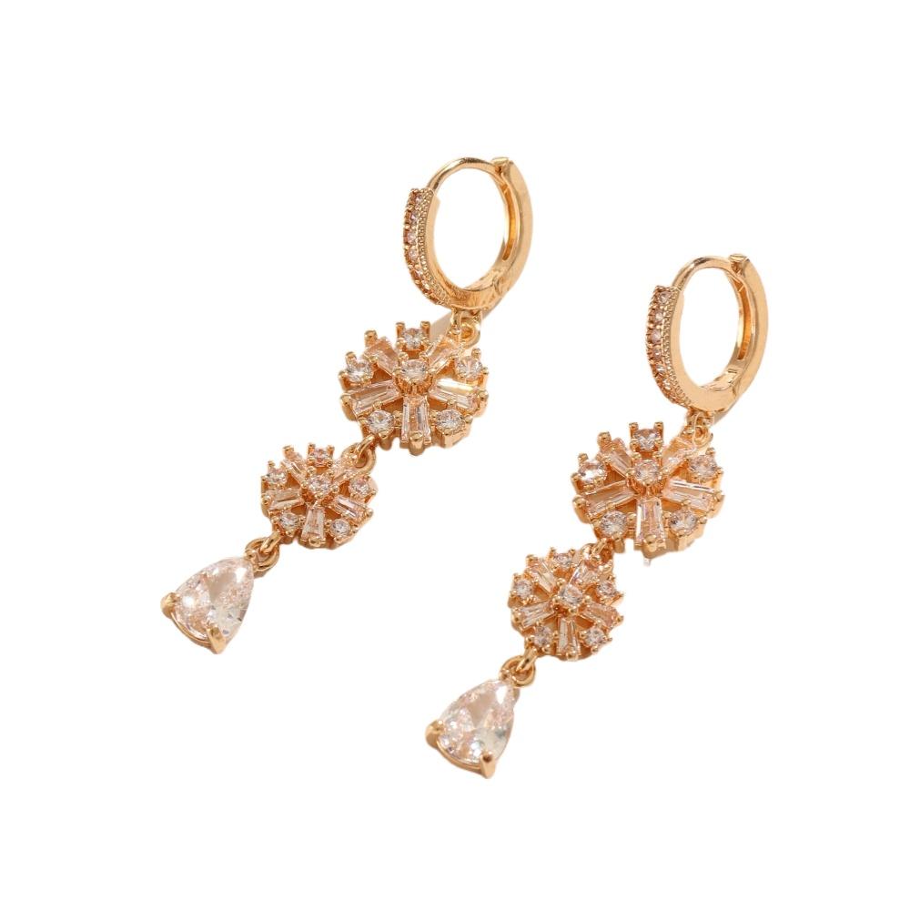 1 Pair Fashion Snowflake Zirconia Tassel Dangle Earrings for Women Golden Earring Jewelry Wedding Party Accessories