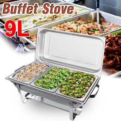 9L 3 Tabak Katlanabilir Paslanmaz Çelik Kare Büfe porselen yemek seti Konteyner Gıda Isıtıcı Reşo Tam Büfe Catering