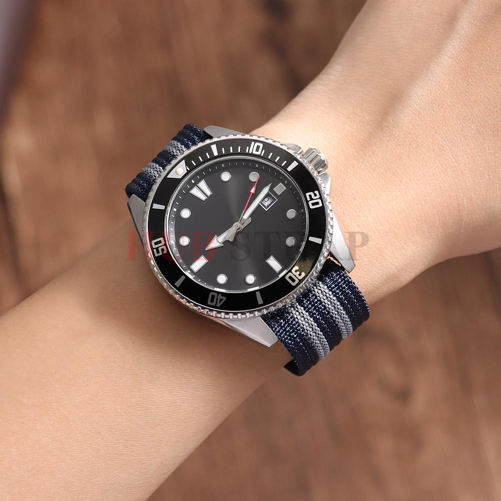 Premium Ribbed Watch Band Deployant Clasp Nylon 20mm 22mm Watch Strap for Omega Folding Buckle Watchband Sport Wristband For Men