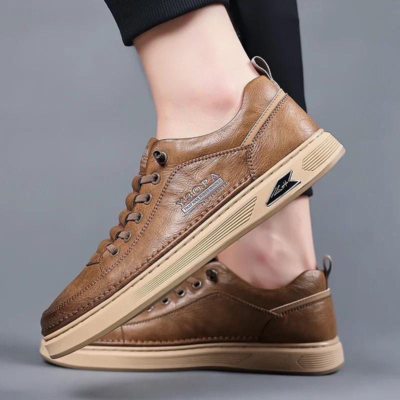 High Quality Skate Shoes Men 2024 Hot Sale Men Casual Walking Shoes Stylish Men's Vulcanize Shoes Genuine Leather Men's Footwear