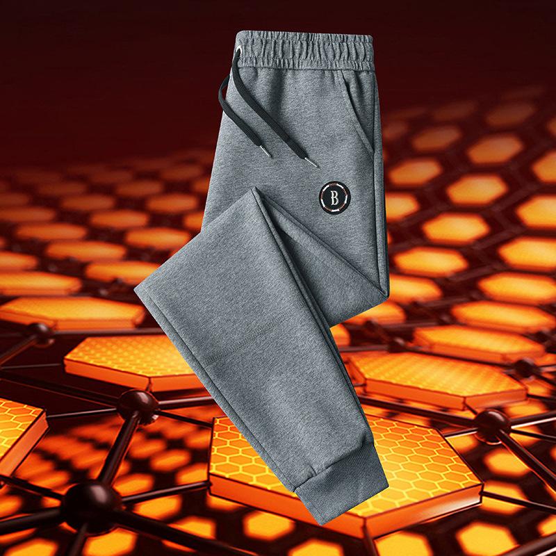 Men's Fleece-Lined Trousers Winter Thickened Casual Trousers Loose-Fit Warm Shearling-Lined Cuffed Trousers