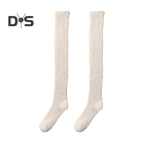 

1 пара женских зимних носков Tihick Plush выше колена, нескользящие коралловые флиса однотонные теплые утолщенные чулки, теплые носки для разных случаев белый