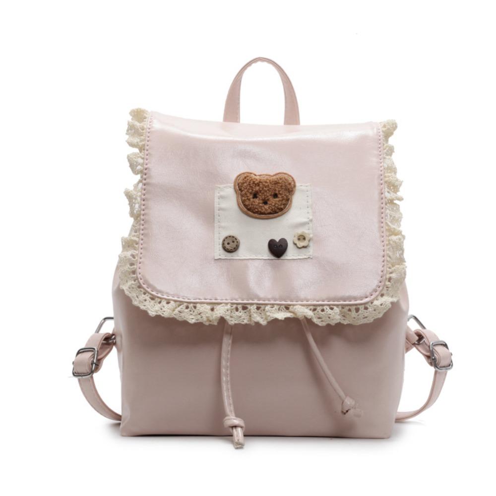 Ruffled Lace Drawstring Backpack Ballet Style Cute Bear Knapsack Sweet Fashion Backpack  Girls
