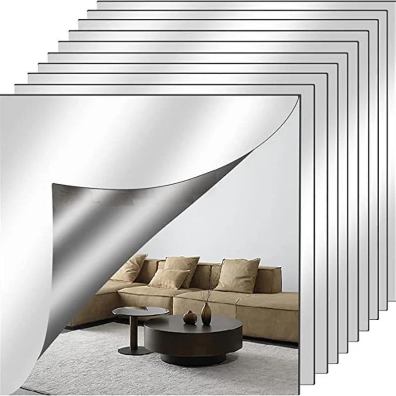 4pcs 30*25cm Mirror Wall Sticker Plastic Mirror Sheets Soft Acrylic 3D Self-adhesives Mirror Decorations Living Room DIY Mirror