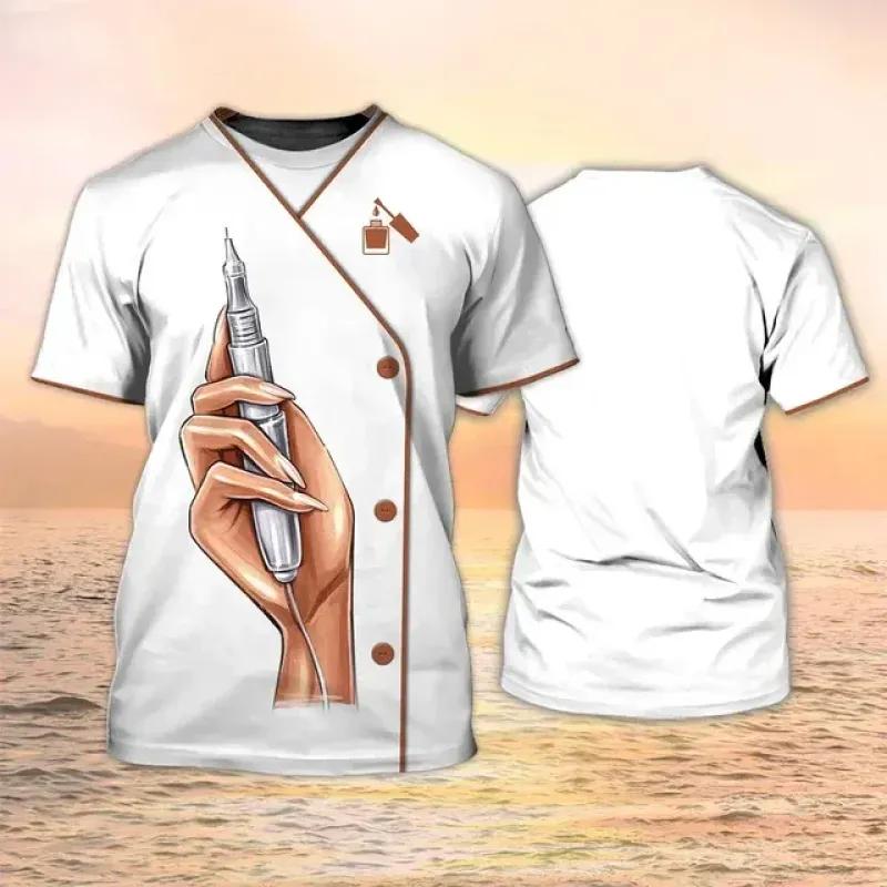 Manicurist Shirt Women's T-shirt 3D Nail Polish Printed Harajuku Short Sleeve Tees Summer Fashion Pullover Female Casual Tops