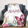 Floral Butterfly Garden Design Multipurpose Personalized Blanket Customize Text Soft Cozy Suitable For Sofa Couch Office Bed Picnics For All Occasions