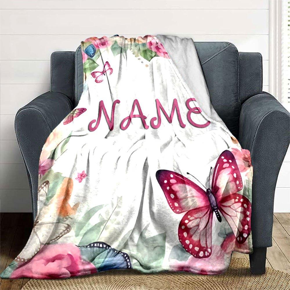 Floral Butterfly Garden Design Multipurpose Personalized Blanket Customize Text Soft Cozy Suitable For Sofa Couch Office Bed Picnics For All Occasions