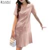 ZANZEA Women Summer Casual V-Neck Solid Color Short Sleeve Dress