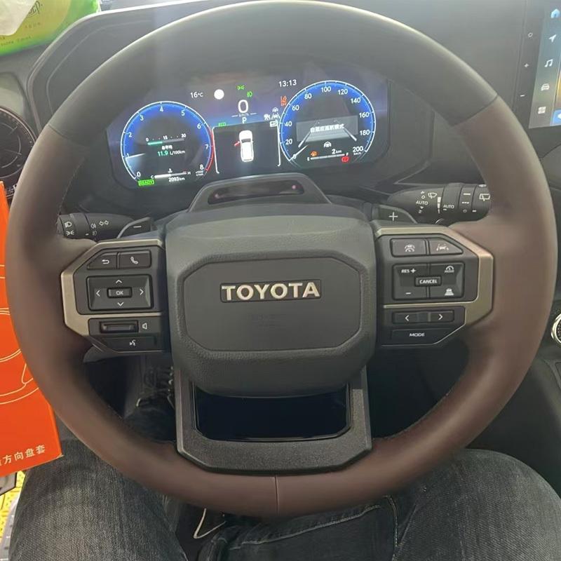 Full Coverage Accessory for Toyota Land Cruiser Prado LC250 2024 2025 Braid Black Leather Interior Car Steering Wheel Cover