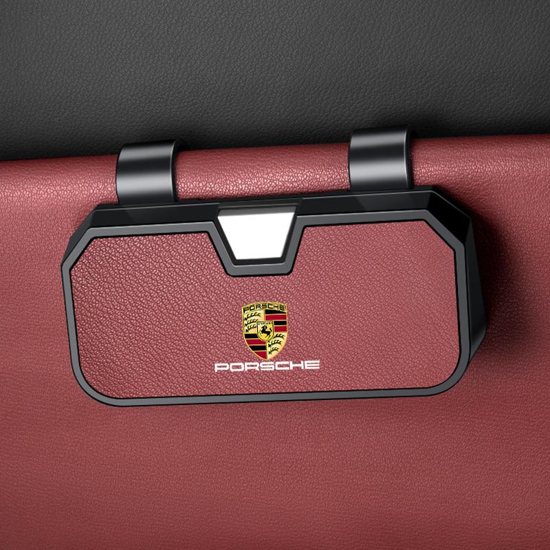 Car Visor Sunglasses Case Holder Clip Goat Eyeglasses Hanger For Porsche Cayenne Panamera Macan Boxster Cayman 718 911 Sticker