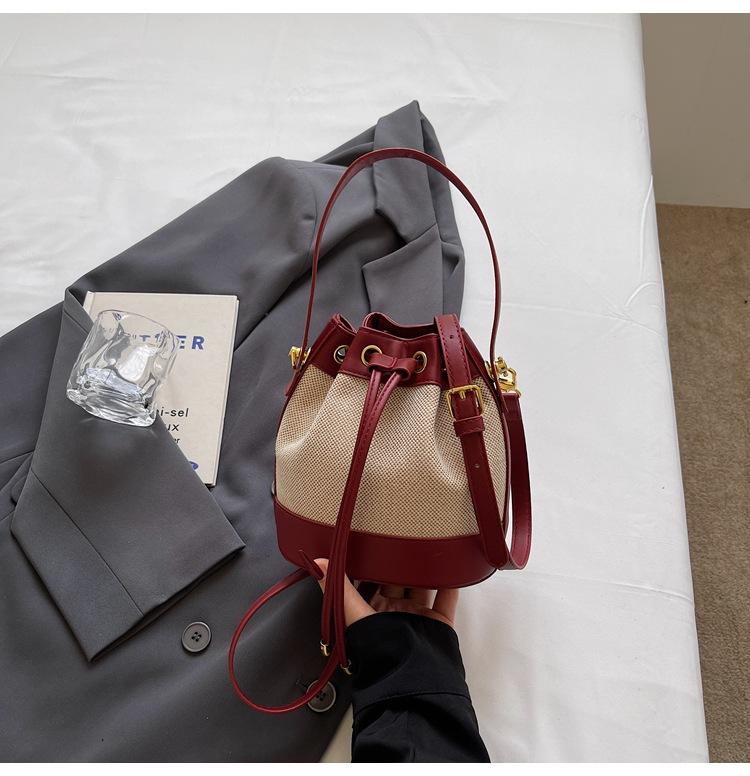 Popular Bag Women's Shoulder Crossbody Women's Bag Drawstring Bundle Women's Bucket Bag Contrasting Handbag