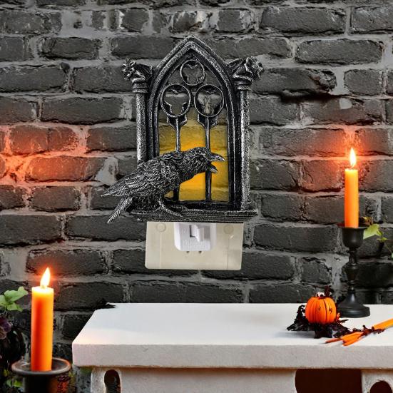 Halloweenské noční světlo Vrána Gotické Havraní ptáci na Církevním oblouku Nástěnné svítidlo pro Halloween Noční stolek Ložnice Obývací pokoj Dekorace