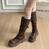 Fashion Autumn Winter Platform Thick Bottom Woman Knee High Boots Shoes Ladies Elegant Belt Buckle Western Cowboy Botas