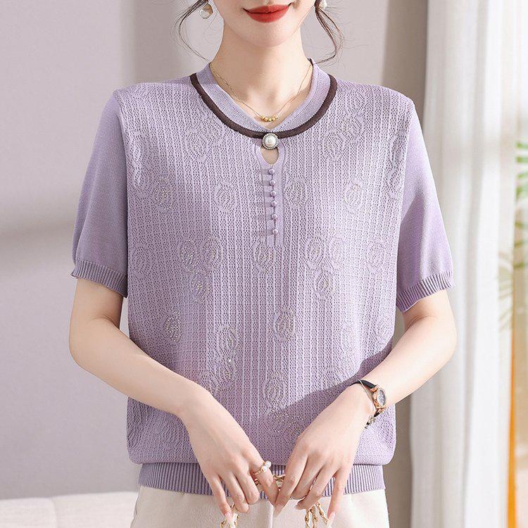 

Elegant Summer Plus Size Short-Sleeve Top for Middle-Aged Women 3XL (Recommended 140-160 Jin) фіолетовий