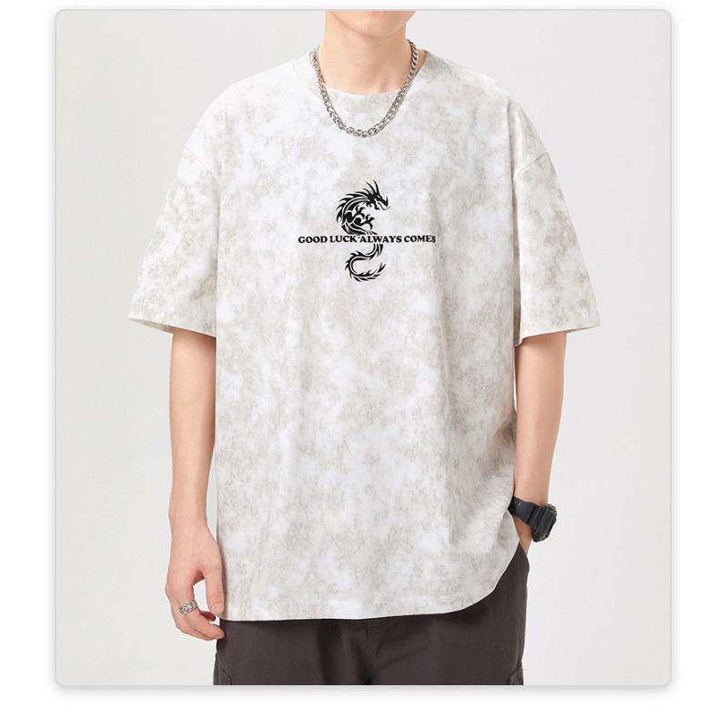 New American High-density Knitted Loose-print Men's T-shirt Short-sleeved