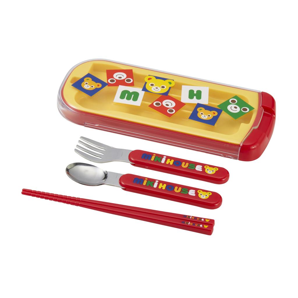 MIKIHOUSE Puzzle Blocks BPA Free Dishwasher Safe Chopsticks Spoon Fork Lunch Utensil Set with Sliding Case 197 x 84 19 mm