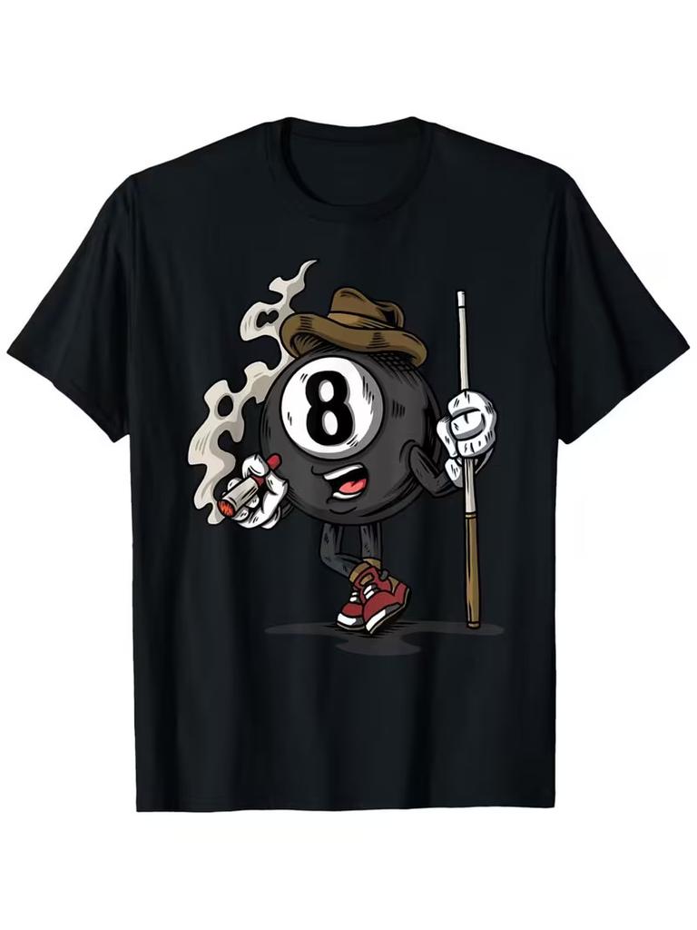 Funny 8 Ball Billiard Pool Player Graphic T-Shirt for Men - Soft Breathable Fabr