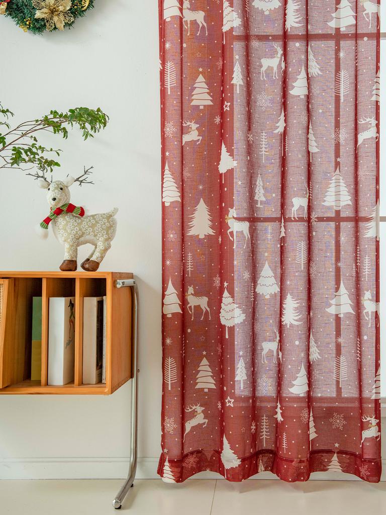 2PCS Red Christmas Curtains and Window Screens Are Suitable for Decorating Living Rooms, Bedrooms, and Home Decor