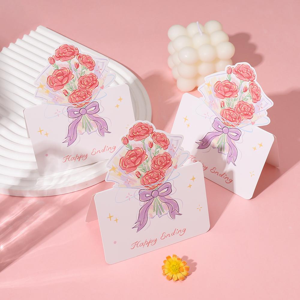 5Pcs Portable Cute Flower Thank You Card Three-Dimensional Bouquet Greeting Cards Birthday Greeting Card For Mother's Day Gift