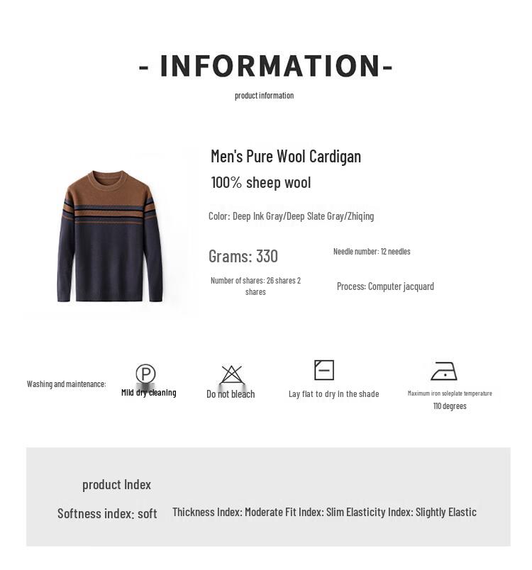 Hengyuanxiang Men's 100% Wool Round Neck Knit Sweater