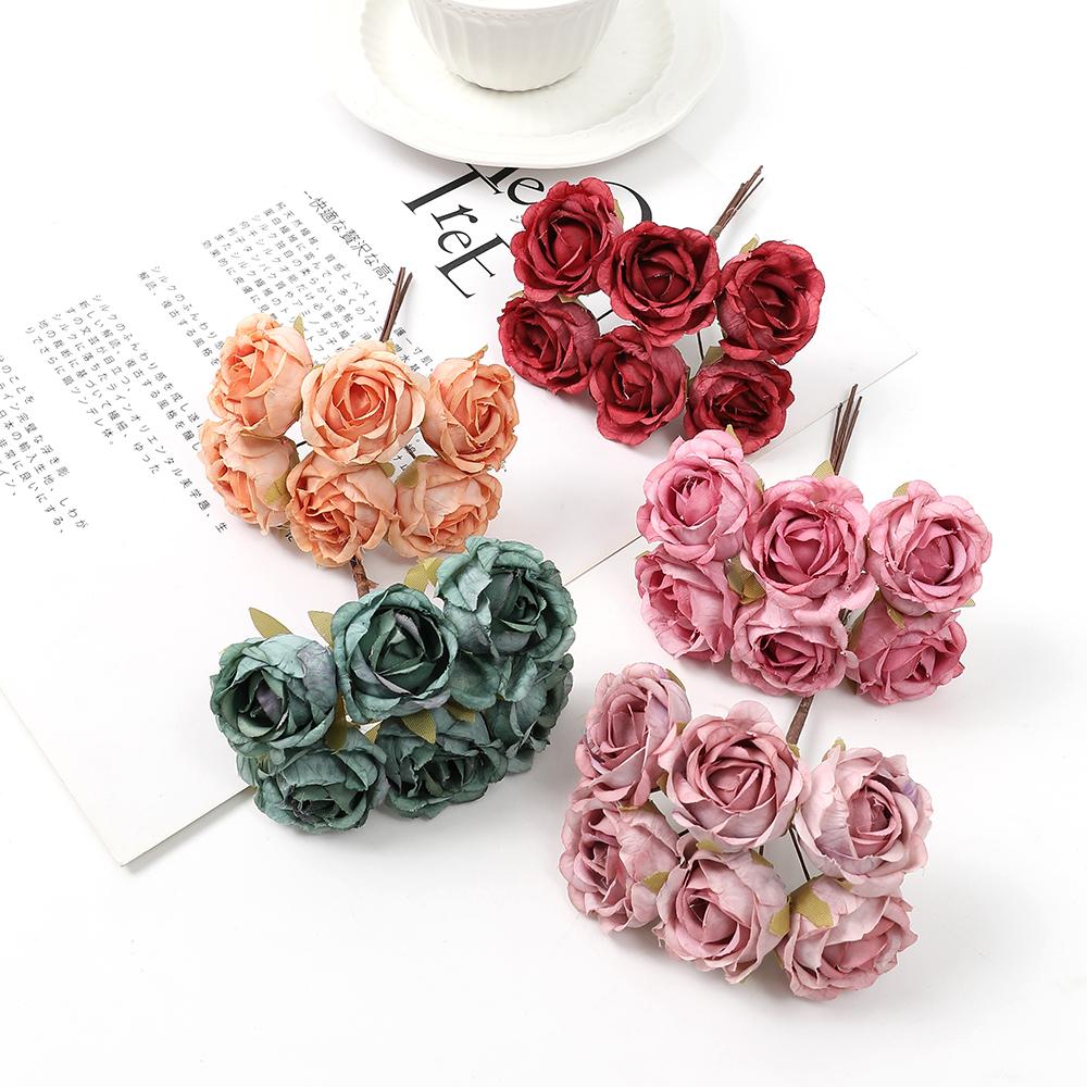 6Pcs/bunch Artificial Flowers Peony Bouquet for Home Room Decor Wedding Decoration Fake Flower DIY Wreaths Craft Gifts Accessory