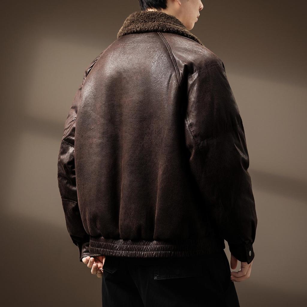 Men's Luxurious Retro German Fur-Lined Cotton Parka – Autumn/Winter Fleece Leather Jacket