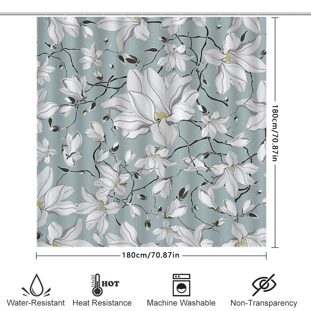 Delicate White Flower Pattern Shower Curtain Bathroom Decor Waterproof Fabric Perfect Addition For Your Bath Space (Green)