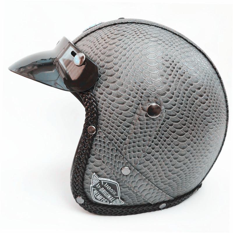 Open Face Retro Helmet Motorcycle Helmet Vintage Retro PU Leather Motocross Scooter Jet Glasses