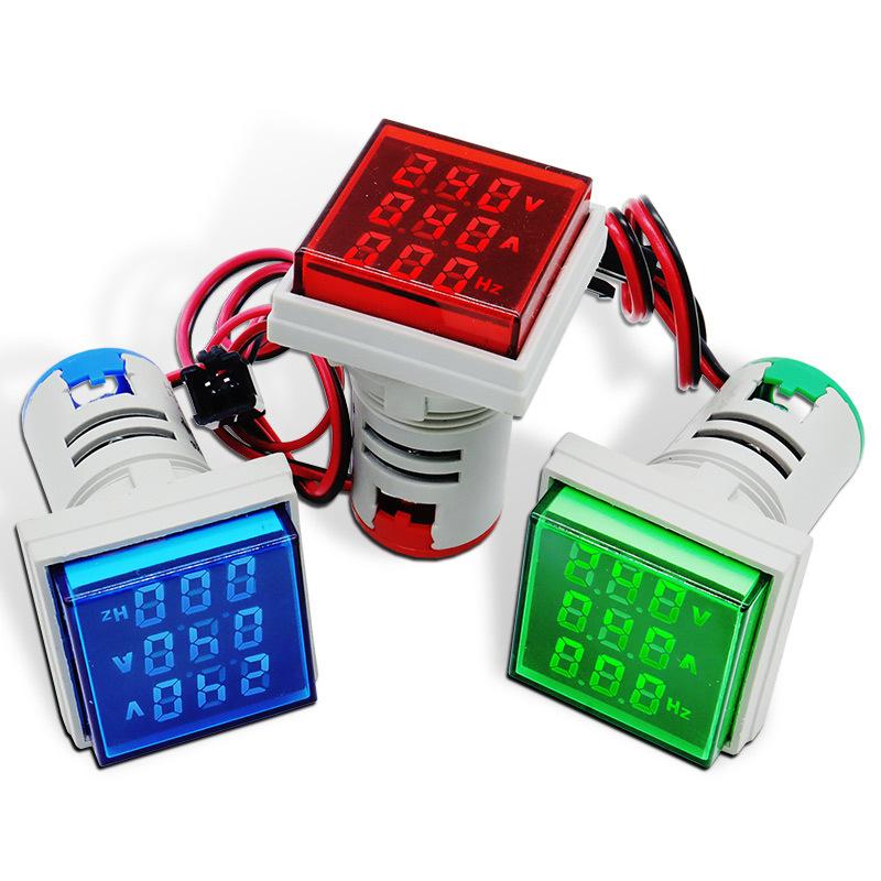 Digital 22mm AC50-380V Volt 0-100A 0-99HZ Voltmeter Ammeter Current Hertz Voltage Meter LED Indicator Lamp Pilot Light
