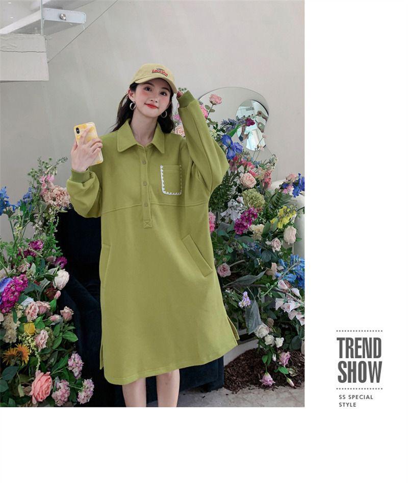 Damen Frühling 2023 Pulloverkleid mit Polokragen - Lässig, Übergrößenmode, Langärmliger Stil