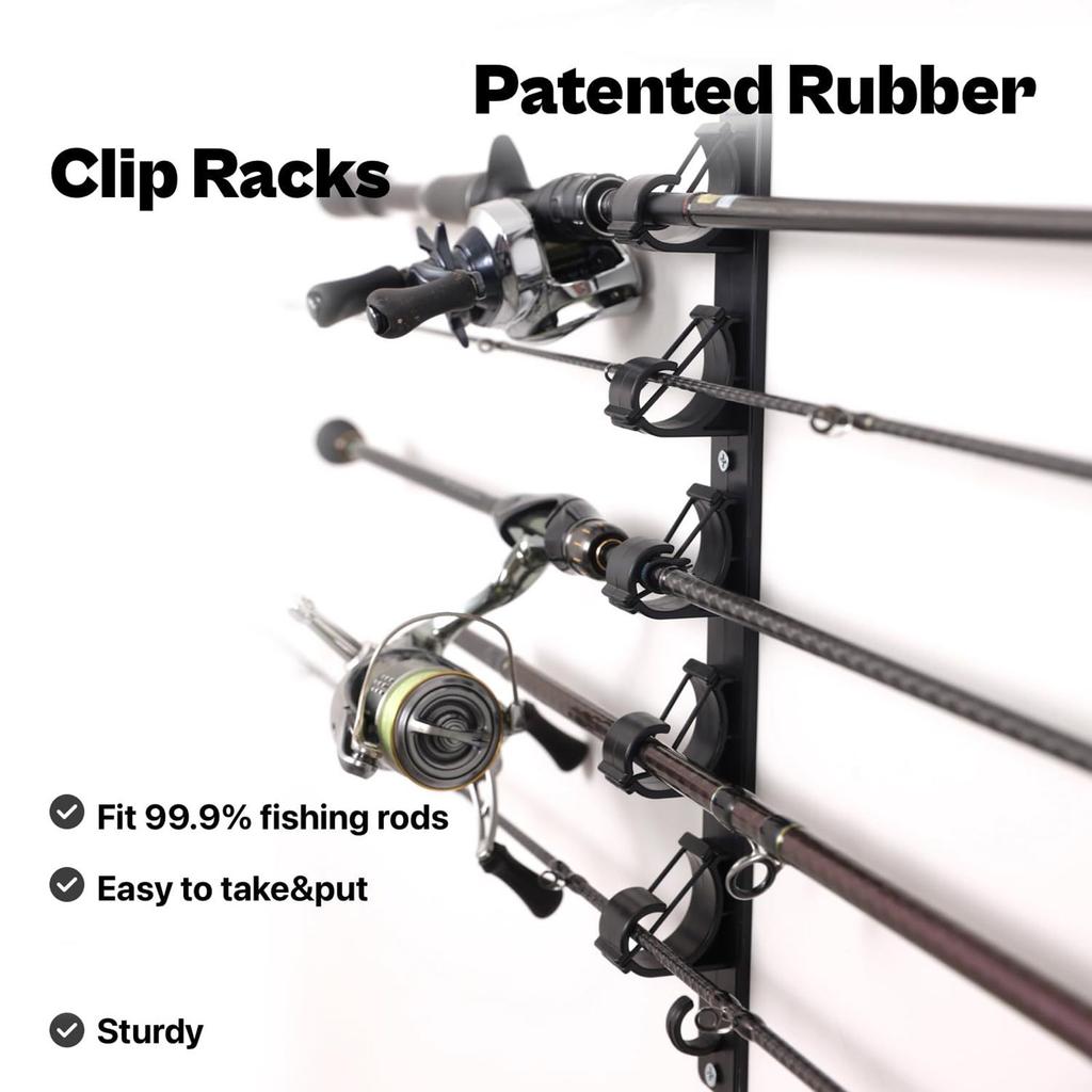 Vertical/Horizontal Wall Mounted Fishing Rod Hanger Storage Fishing Rod Rack Holder Holds 6 Fishing Rods Display Stand