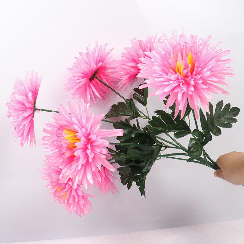 Simulated Flower With 7 Heads Of Flat Chrysanthemums, Decorated With Bundles Of Fake Flowers